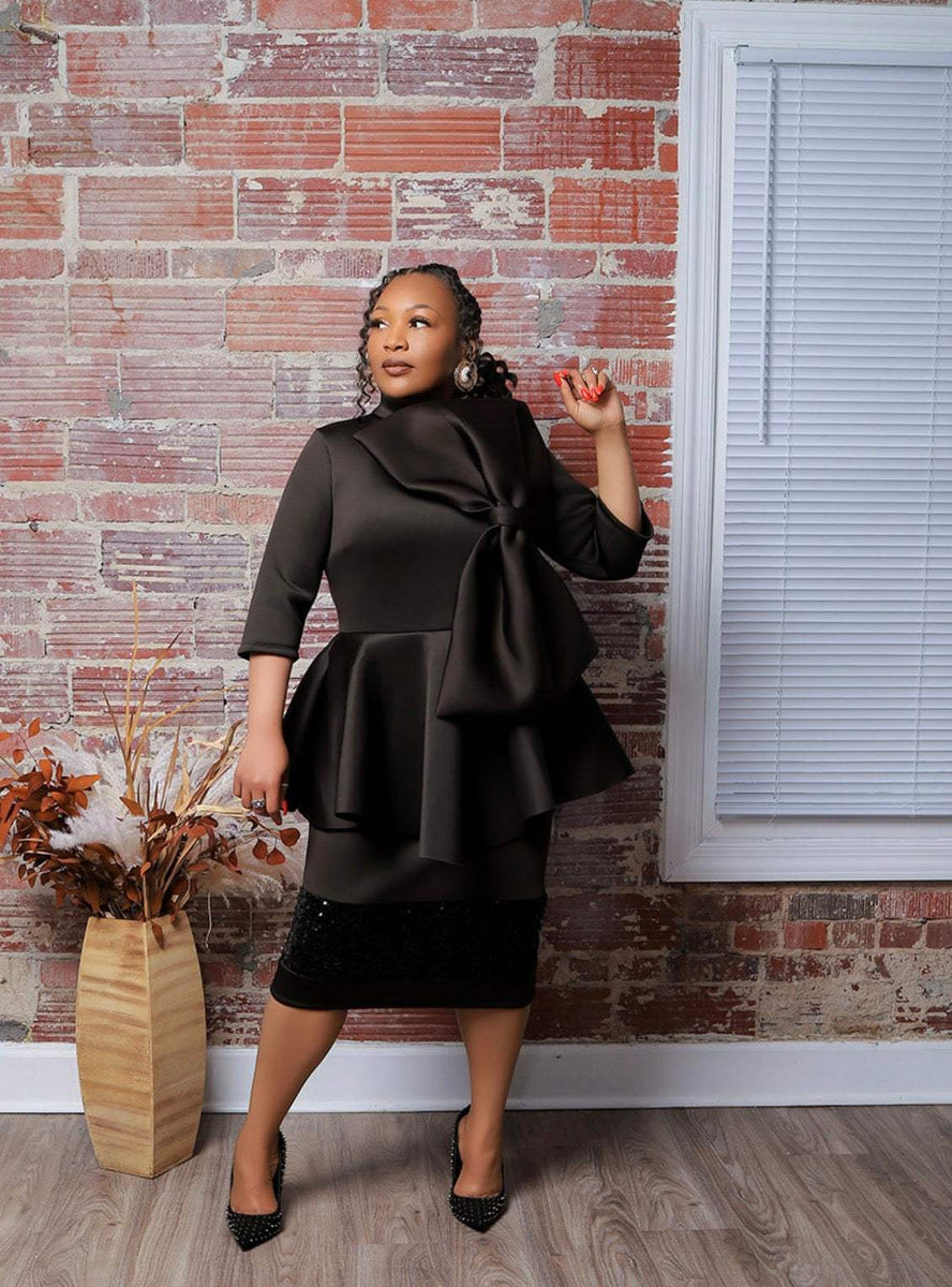 Queen Entrance Bow Peplum Dress – Jazz It Up Boutique